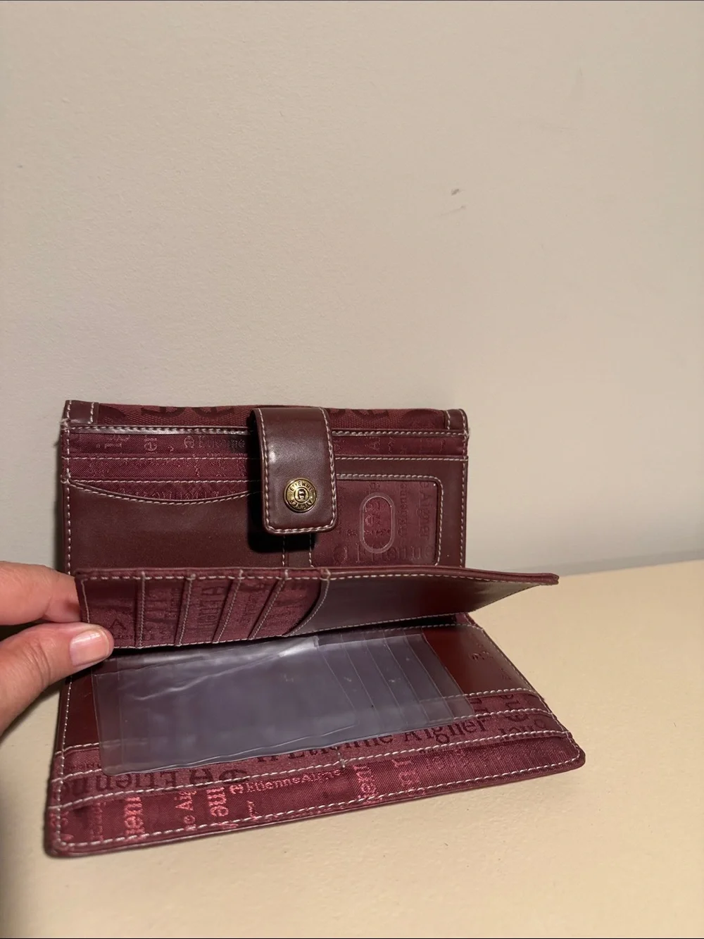 Etienne Aigner Burgundy Logo Key & Card Holder